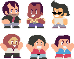 Set of funny pixel characters