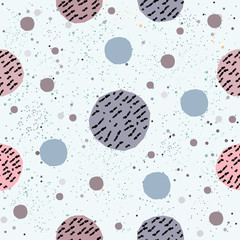 Cute Seamless Pattern with colorful ball on paper background with stripes. Hand Drawn.