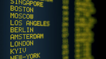 Flight Status Board LED Display in the Airport. 3D Render