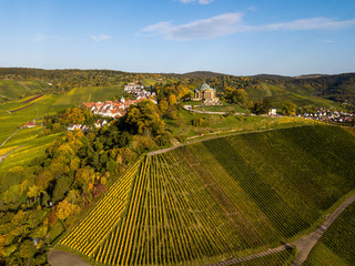 Aerial of the Grave Chapel (Grabkapelle) on Rotenberg and surrounding industrial area with museums...