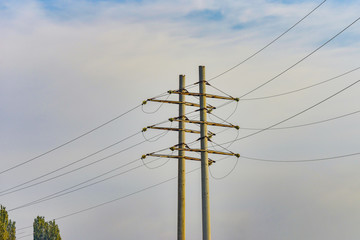 Electric high voltage pole with wires