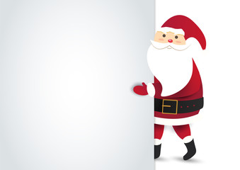 Illustration of happy santa claus character holding blank paper given for your message on white background.