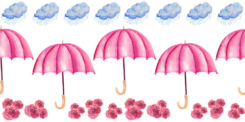 Obraz premium Watercolor background image Border Spring rain