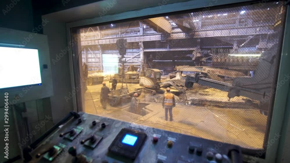 Poster the central control room of the heavy industry plant. stock footage. fragment of operating room with