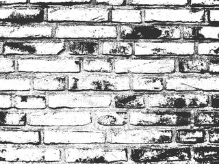 Distress old brick wall texture. Black and white grunge background. Vector illustration.
