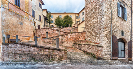 Panoramic view of a scenic ramp in Gubbio, Umbria, Italy