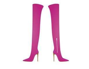 Purple women long boot. high heel. vector illustration