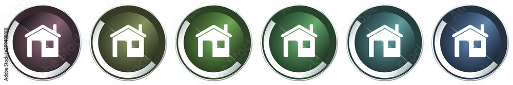 Aufkleber home icon set, colorful silver metallic chrome vector illustrations in 6 options for web design and 