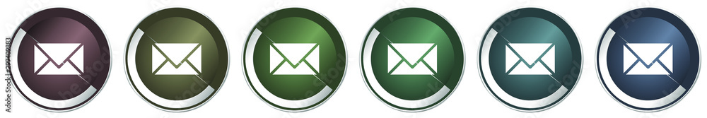 Poster Email icon set, colorful silver metallic chrome vector illustrations in 6 options for web design and mobile applications