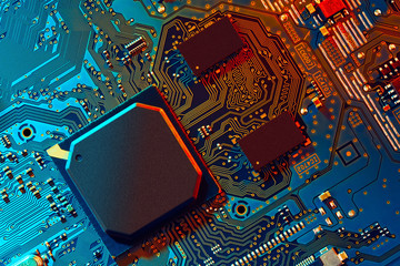 Electronic circuit board close up.