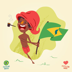 Saci Perere, one-legged rowdy boy holding brazilian flag - legend of the brazilian folklore