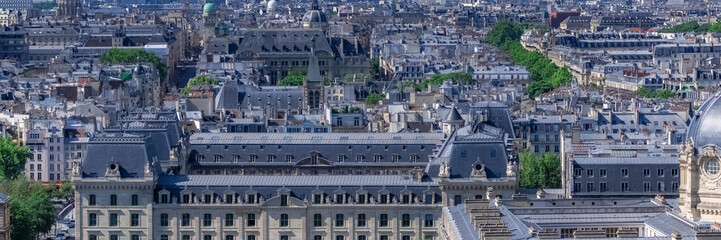 Fototapeta na wymiar Paris, view of typical roofs of the French capital, ancient buildings