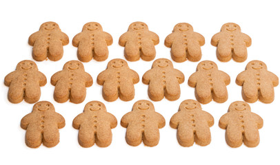 Set of baked gingerbread man cookies isolated on white