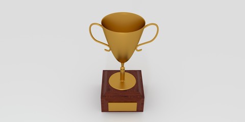 Gold trophy cup isolated 3d illustration on white background