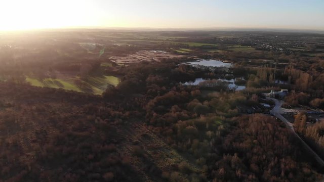 Brandon Marsh Nature Reserve, Golf Course, Cement Works, Aerial View, Winter Sunrise.
