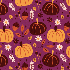 Autumn background with pumpkins and leaves