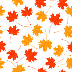 Naklejka na ściany i meble Seamless vector background with maple leaves. Red and yellow autumn maple leaves on transparent background