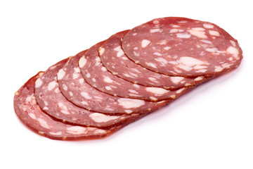 Smoked Salami Sausage, Traditional dry-cured meat, isolated on white background
