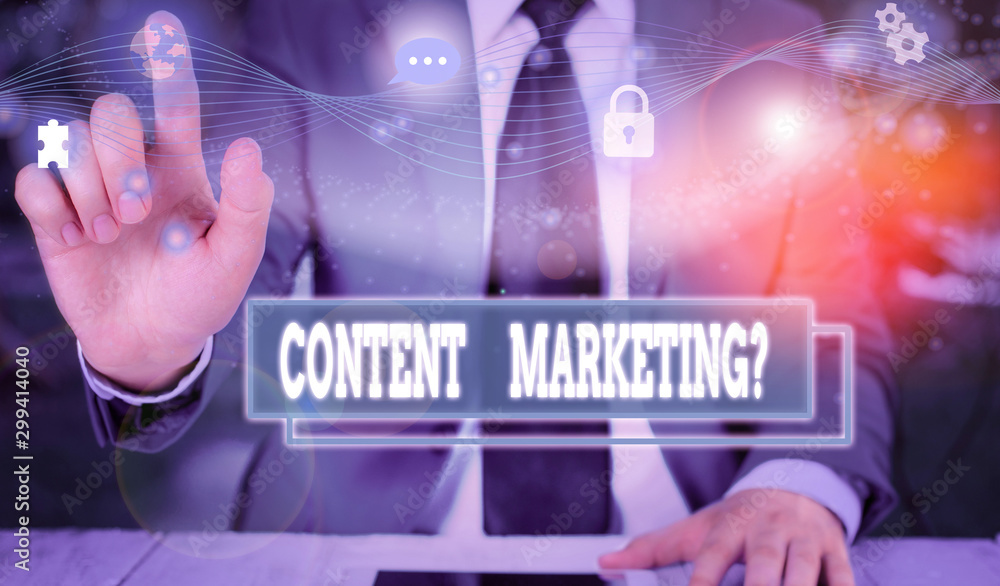 Aufkleber text sign showing content marketing question. business photo showcasing involves creation and sharin