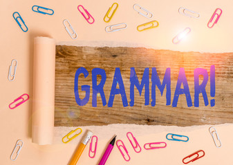 Writing note showing Grammar. Business concept for whole system structure language syntax and...