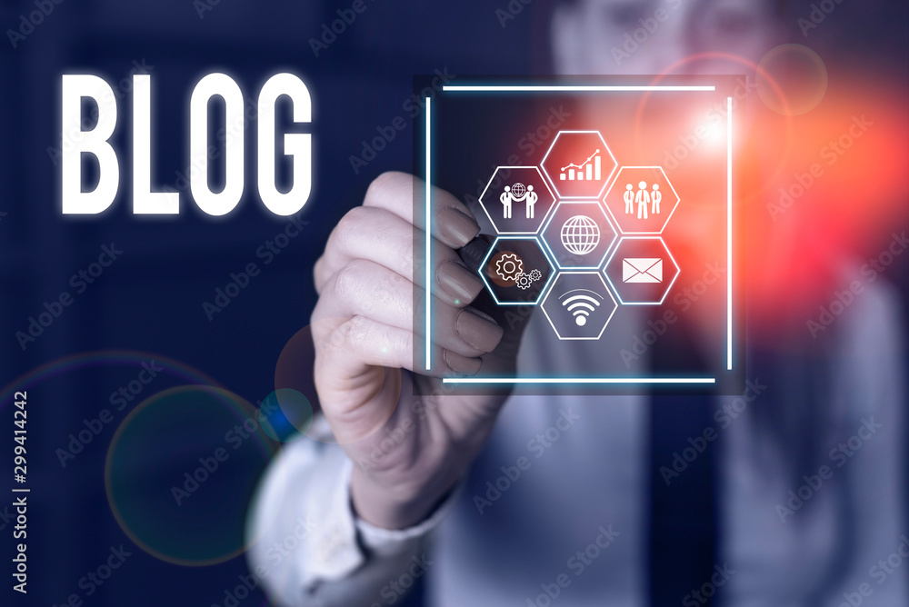 Aufkleber word writing text blog. business photo showcasing regularly updated website web page run by individu