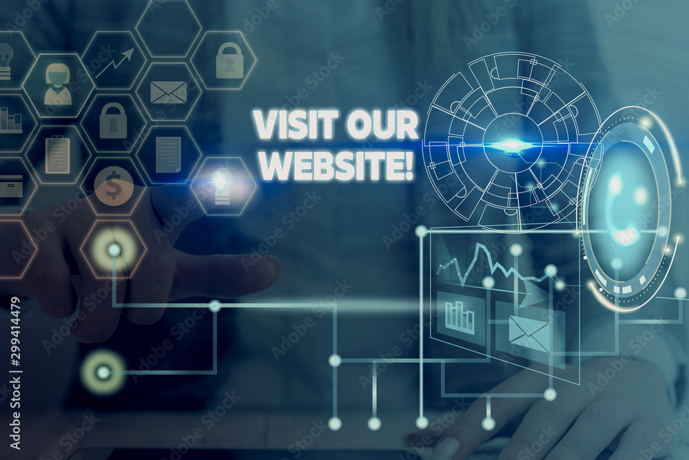 Poster writing note showing visit our website. business concept for visitor who arrives at web site and pro