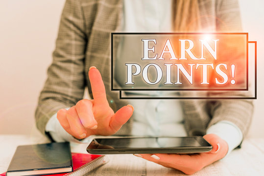 Word writing text Earn Points. Business photo showcasing collecting scores in order qualify to win big prize Business concept with communication mobile phone