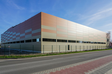 facade of new factory building made of thermo insulated aluminium panels
