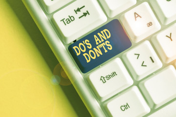 Word writing text Do S And Don tS. Business photo showcasing Rules or customs concerning some...