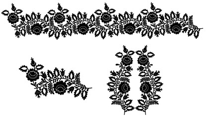 set of floral elements for design. 3Dillustration. technical drawing. embroidery artwork. vector line graphic. floral. flower. design. decoration. motifs. fashion