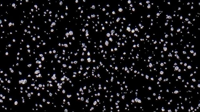 4k abstract shiny falling diamonds in black space background. 3d rendered backdrop
