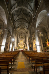 Santa Eulalia church in Palma de Majorca by night on February 16, 2018 Spain