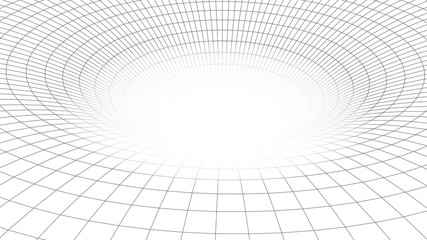 Wireframe abstract tunnel. 3D vector wormhole with a mesh structure. Gradient tunnel.