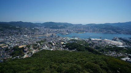 Panoramic aerial views of Nagasaki city from the mount Inasa observation platform, Kyushu, Japan.