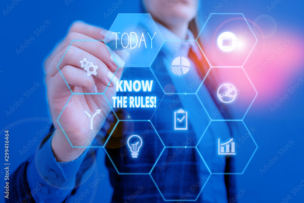 Poster text sign showing know the rules. business photo showcasing set explicit or regulation principles go