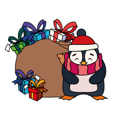 Merry christmas penguin cartoon vector design