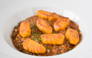  pumpkin gnocchi with bolognese sauce