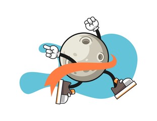 Moon reach the finish line cartoon. Mascot Character vector.