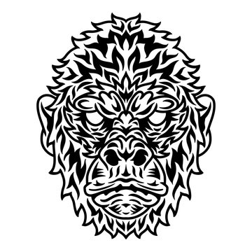 Vintage Chimpanzee face. Heading vintage style Isolated on a white background.