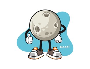 Moon thumbs up cartoon. Mascot Character vector.