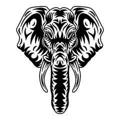 Vintage elephant face. Heading vintage style Isolated on a white background.