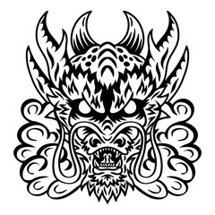 Dragon japan face. Design element for logo, badge, tattoo, t-shirt, banner, poster.