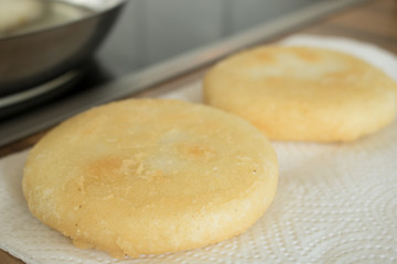 Food photography of deep fried arepas