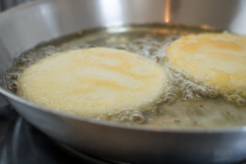 Food photography of deep fried arepas
