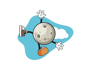Moon fall from sky cartoon. Mascot Character vector.
