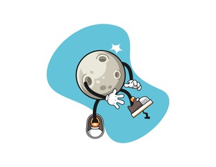 Moon step on nail cartoon. Mascot Character vector.