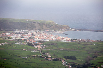 Fototapeta na wymiar Farm fields from Serra do Cume viewpoint in the Terceira island in Azores Portugal on January 9, 2017