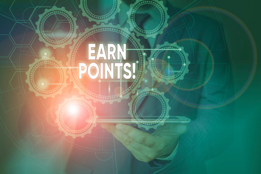 Conceptual hand writing showing Earn Points. Concept meaning collecting scores in order qualify to win big prize Picture photo network scheme with modern smart device