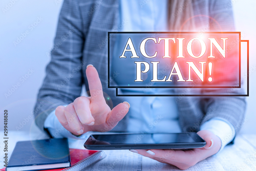 Poster word writing text action plan. business photo showcasing proposed strategy or course of actions for 