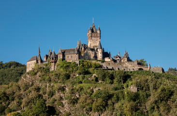 Reichsburg Cochem, Cochem Imperial castle, landmark on a mountain peak 100 meters above the town of Cochem, Mittelmosel, Moselle, Rhineland-Palatinate, Germany, Europe